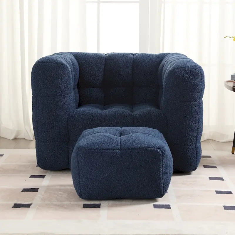 HOMEFUN Poltrona singola moderna trapuntata in Bouclé con pouf