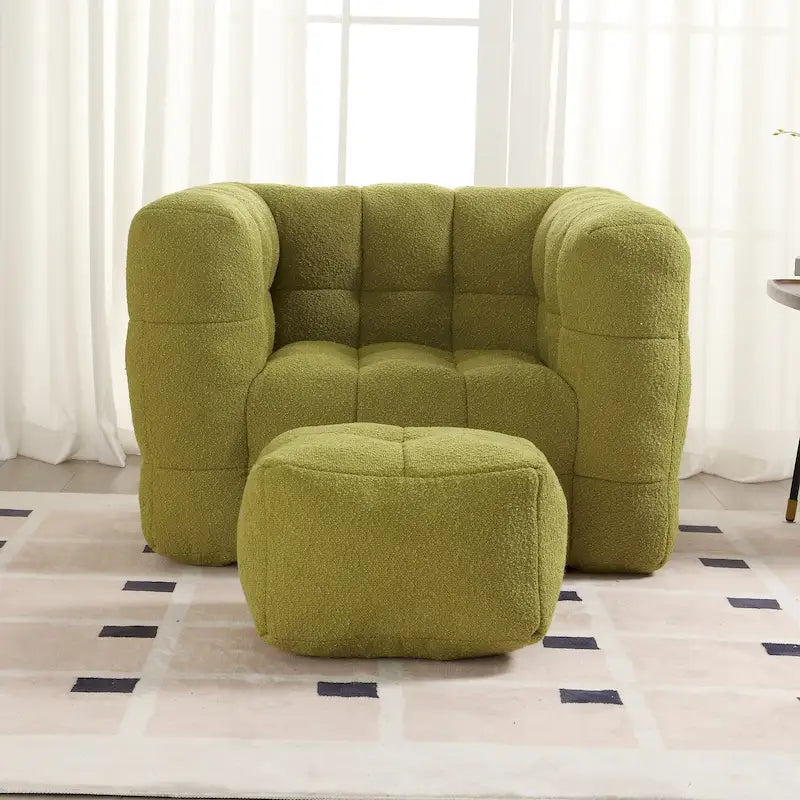 HOMEFUN Poltrona singola moderna trapuntata in Bouclé con pouf