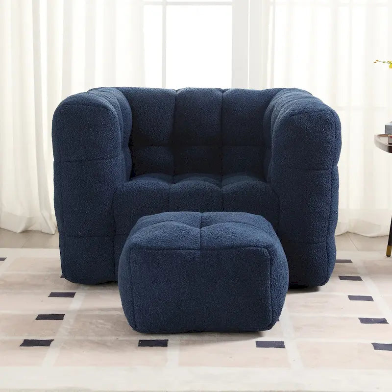 HOMEFUN Poltrona singola moderna trapuntata in Bouclé con pouf