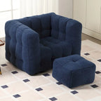 HOMEFUN Poltrona singola moderna trapuntata in Bouclé con pouf