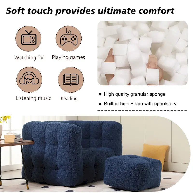 HOMEFUN Poltrona singola moderna trapuntata in Bouclé con pouf