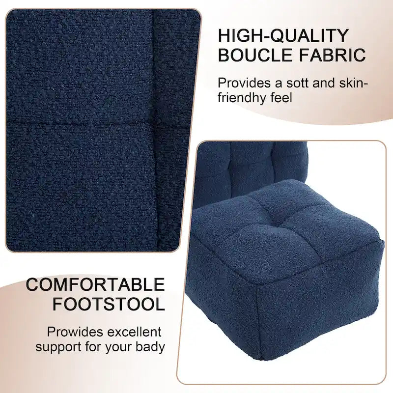 HOMEFUN Poltrona singola moderna trapuntata in Bouclé con pouf