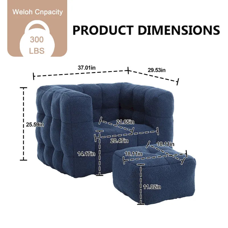 HOMEFUN Poltrona singola moderna trapuntata in Bouclé con pouf