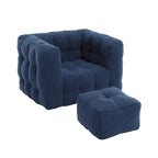 HOMEFUN Poltrona singola moderna trapuntata in Bouclé con pouf