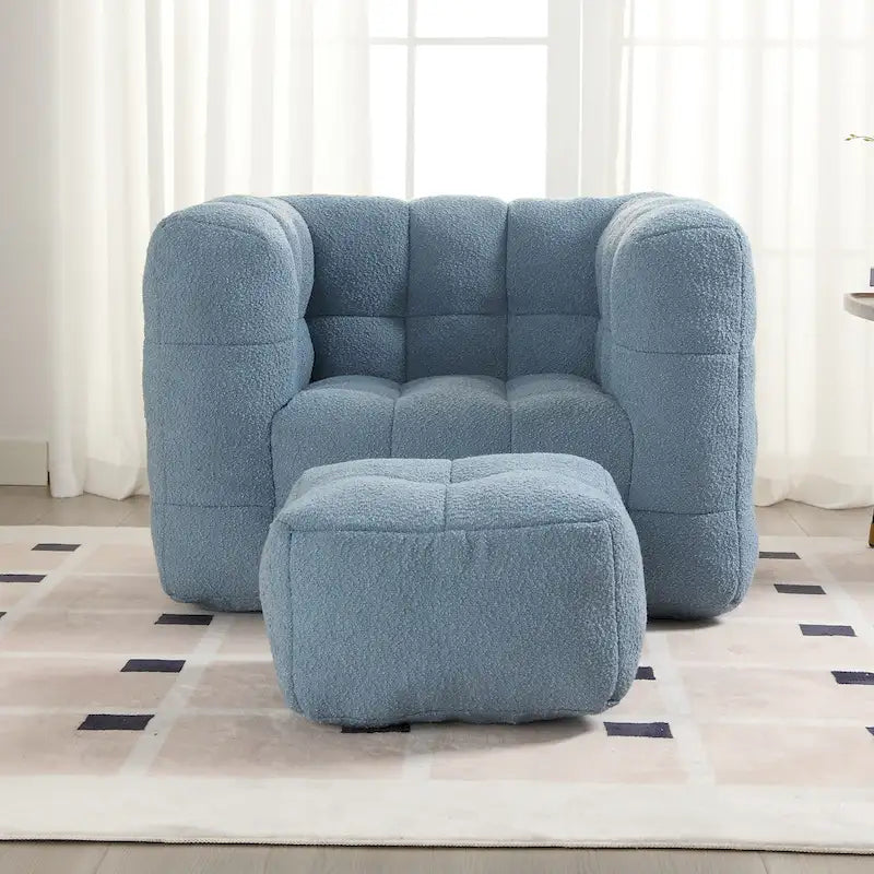 HOMEFUN Poltrona singola moderna trapuntata in Bouclé con pouf