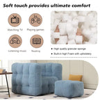 HOMEFUN Poltrona singola moderna trapuntata in Bouclé con pouf