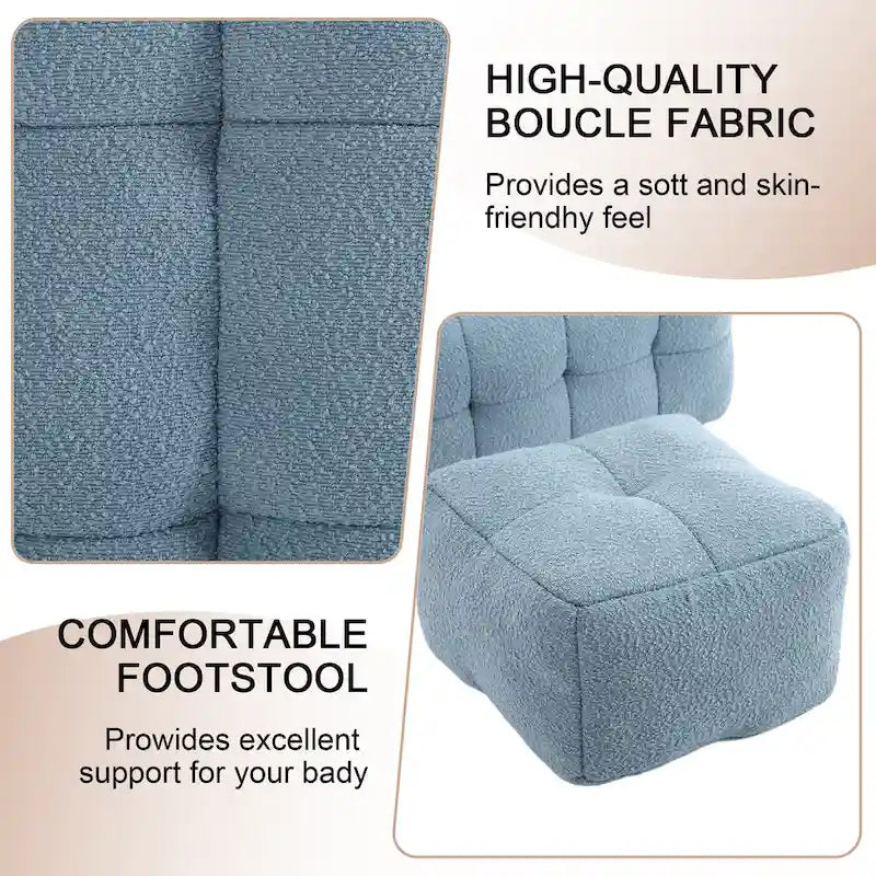 HOMEFUN Poltrona singola moderna trapuntata in Bouclé con pouf