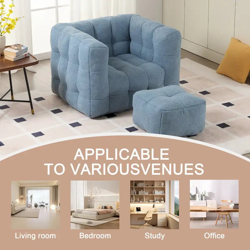 HOMEFUN Poltrona singola moderna trapuntata in Bouclé con pouf