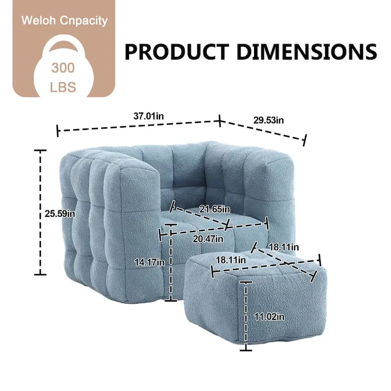 HOMEFUN Poltrona singola moderna trapuntata in Bouclé con pouf