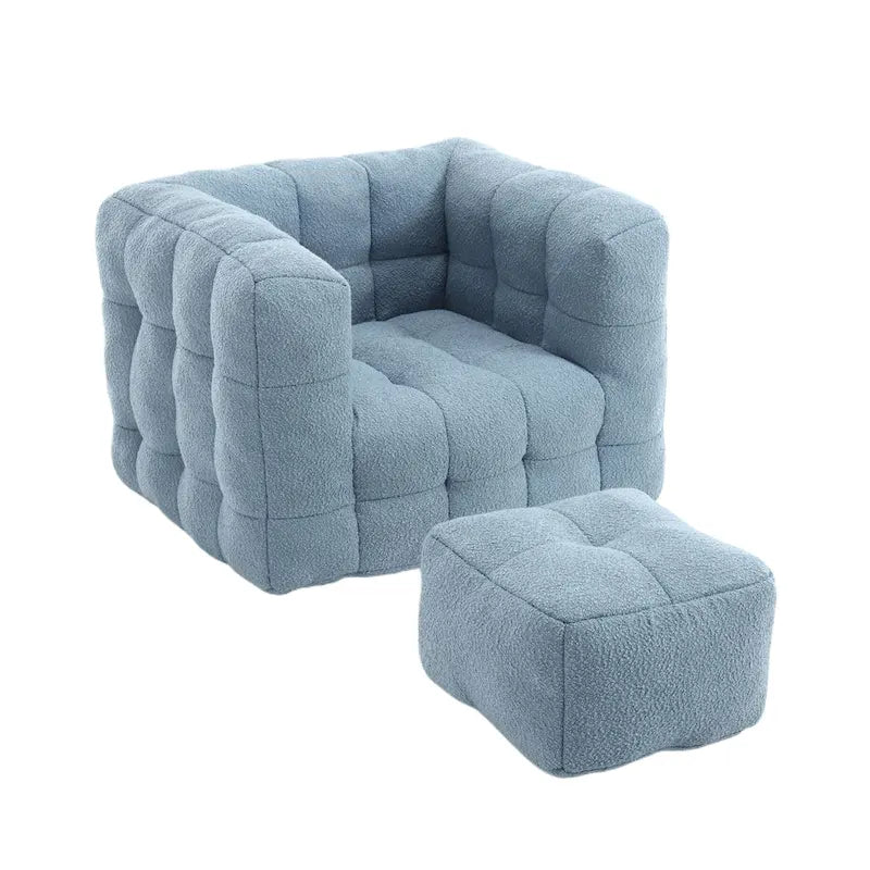 HOMEFUN Poltrona singola moderna trapuntata in Bouclé con pouf