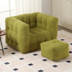 HOMEFUN Poltrona singola moderna trapuntata in Bouclé con pouf