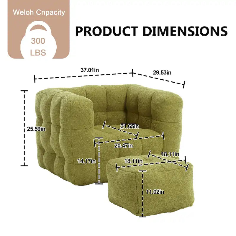 HOMEFUN Poltrona singola moderna trapuntata in Bouclé con pouf