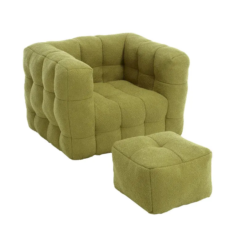 HOMEFUN Poltrona singola moderna trapuntata in Bouclé con pouf
