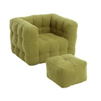 HOMEFUN Poltrona singola moderna trapuntata in Bouclé con pouf
