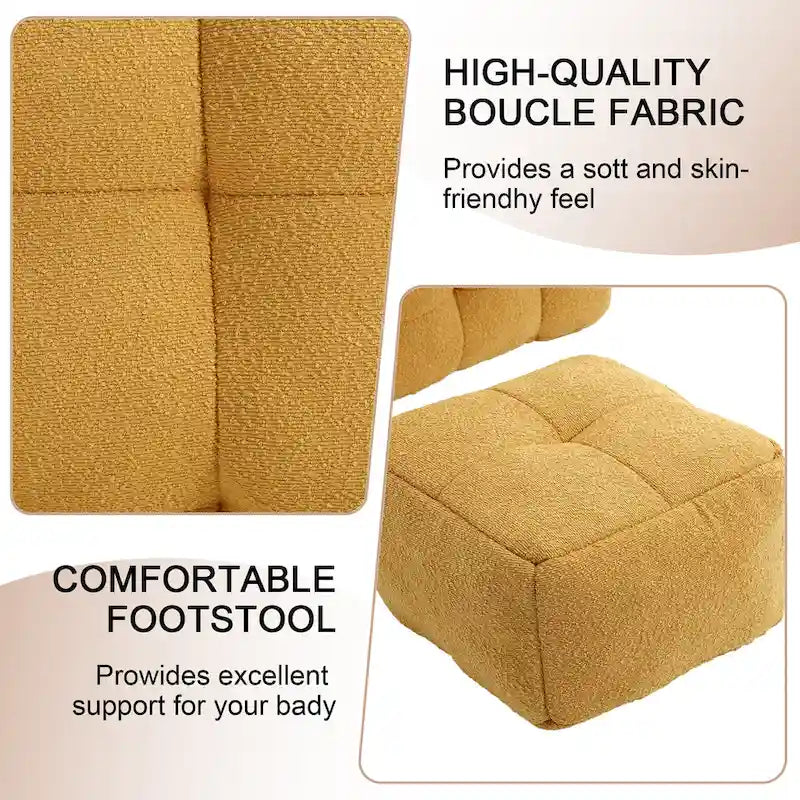 HOMEFUN Poltrona singola moderna trapuntata in Bouclé con pouf