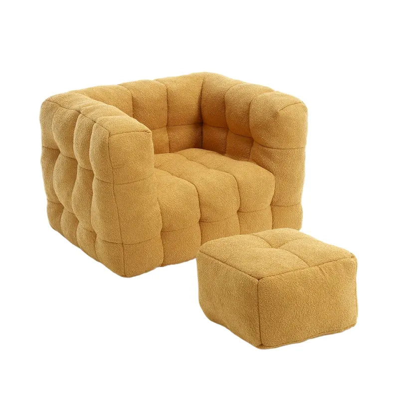 HOMEFUN Poltrona singola moderna trapuntata in Bouclé con pouf