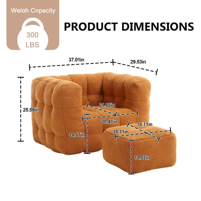 HOMEFUN Poltrona singola moderna trapuntata in Bouclé con pouf