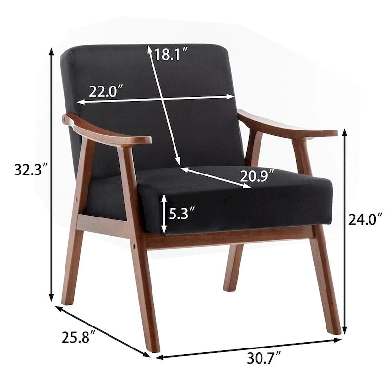Sedia Mid-Century Modern, Poltrona da Soggiorno con Struttura in Legno Massello