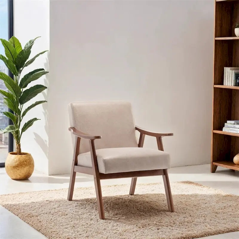 Sedia Mid-Century Modern, Poltrona da Soggiorno con Struttura in Legno Massello