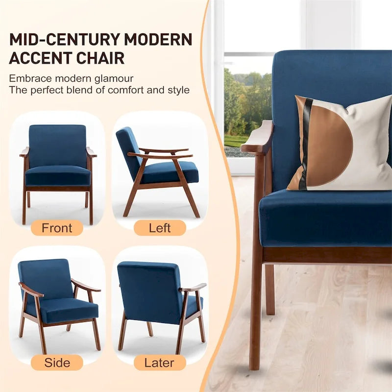 Sedia Mid-Century Modern, Poltrona da Soggiorno con Struttura in Legno Massello