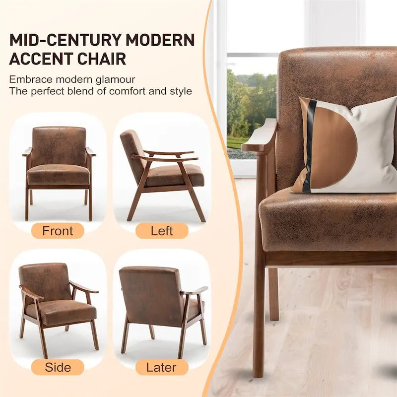 Sedia Mid-Century Modern, Poltrona da Soggiorno con Struttura in Legno Massello