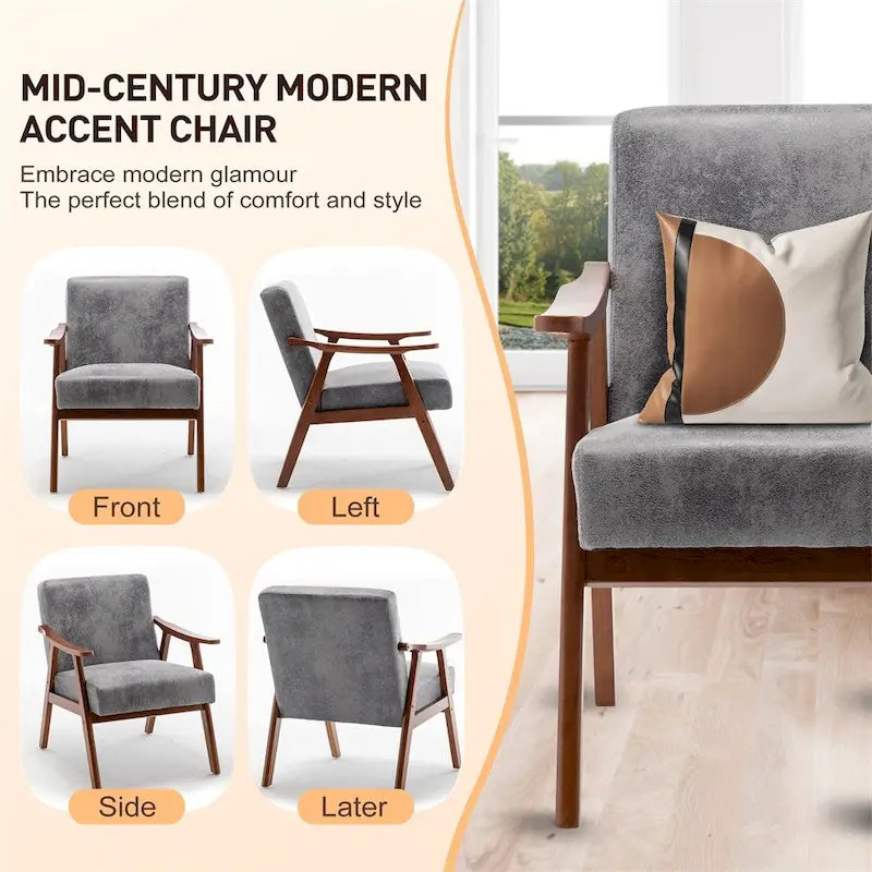Sedia Mid-Century Modern, Poltrona da Soggiorno con Struttura in Legno Massello