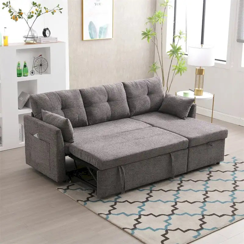 Divano Sezionale Modulare a L con Chaise Reversibile e Seduta Contenitore