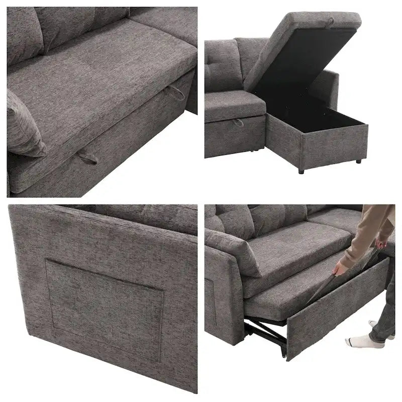 Divano Sezionale Modulare a L con Chaise Reversibile e Seduta Contenitore
