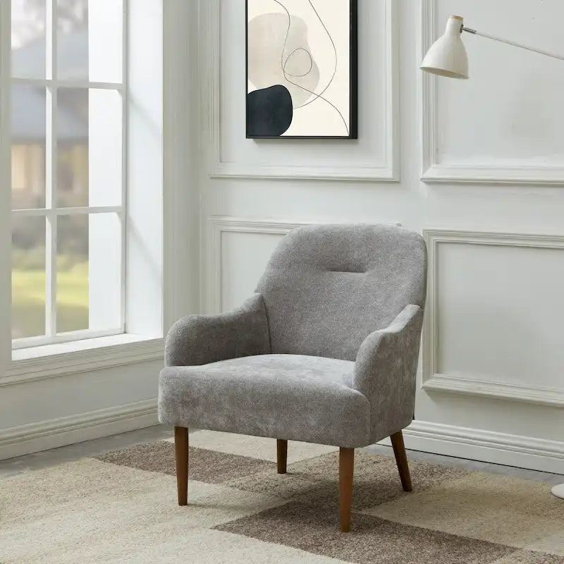 Poltrona in ciniglia, poltrona accent con gambe in legno in stile moderno, design confortevole per soggiorno, camera da letto, ufficio