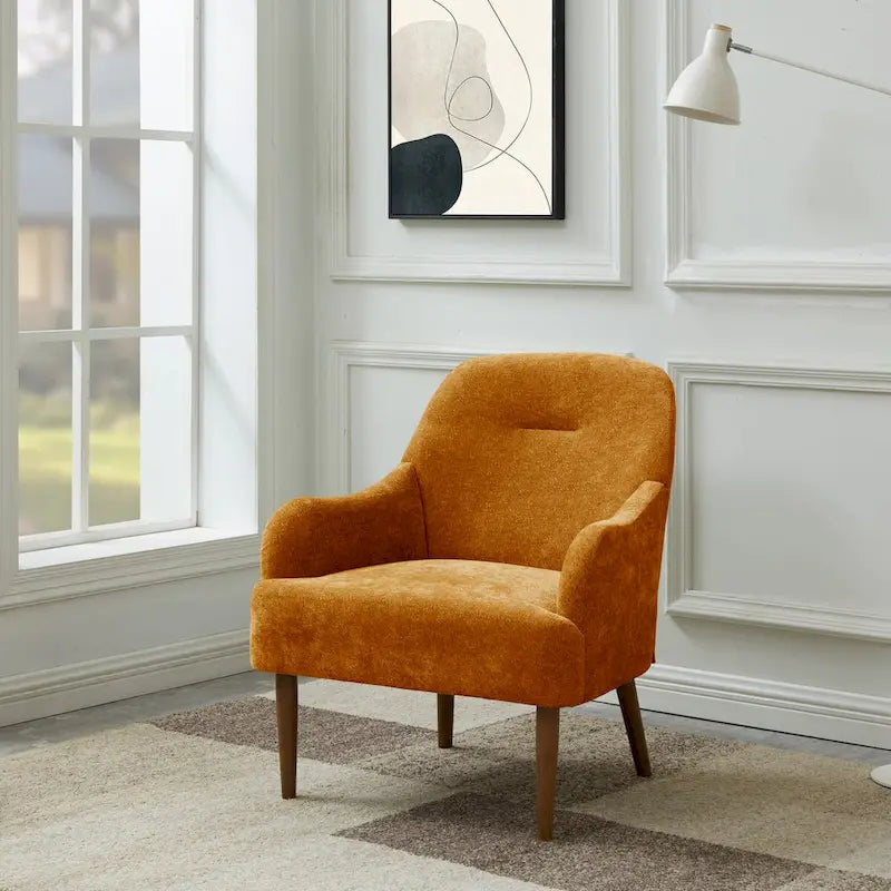 Poltrona in ciniglia, poltrona accent con gambe in legno in stile moderno, design confortevole per soggiorno, camera da letto, ufficio