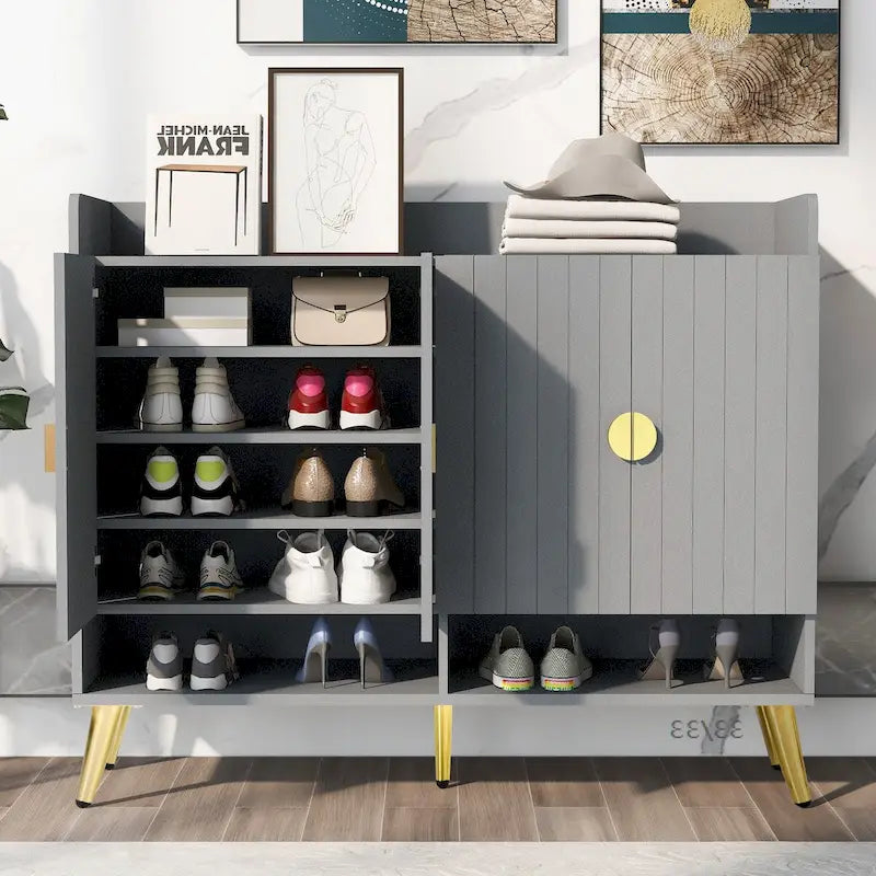 Meuble à chaussures avec portes, meuble de rangement à chaussures à 11 niveaux avec étagères réglables, organisateur de rangement à chaussures en bois moderne