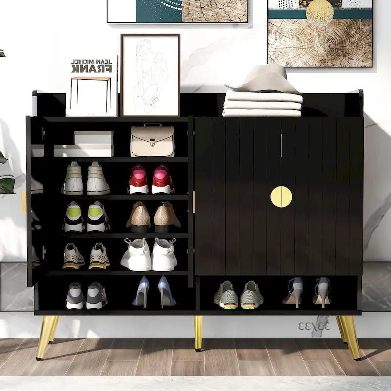 Meuble à chaussures avec portes, meuble de rangement à chaussures à 11 niveaux avec étagères réglables, organisateur de rangement à chaussures en bois moderne