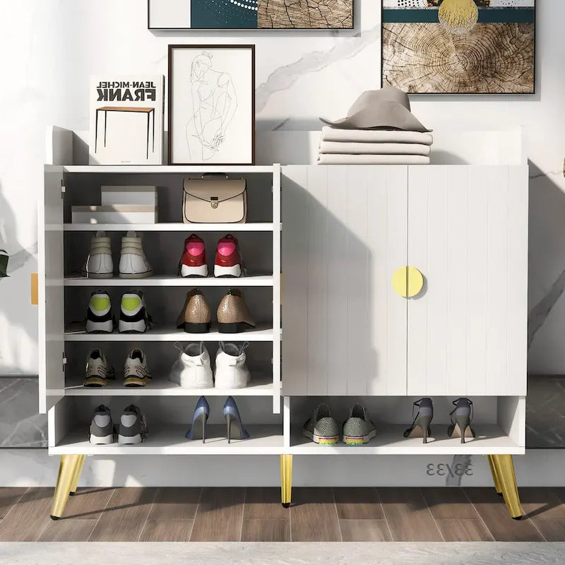 Scarpiera con ante, Scarpiera a 11 ripiani con ripiani regolabili, Organizer porta scarpe in legno moderno