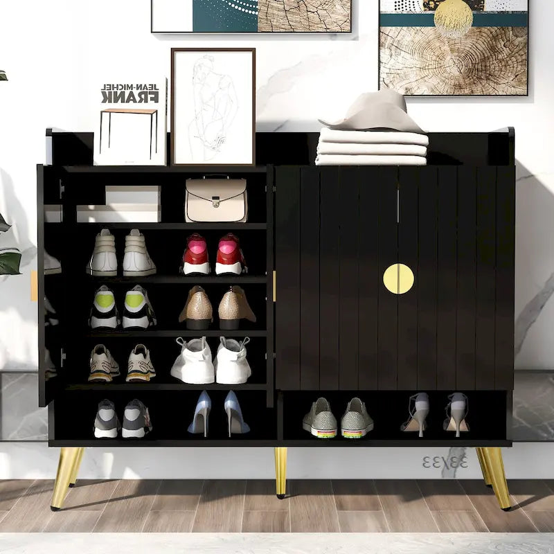 Scarpiera con ante, Scarpiera a 11 ripiani con ripiani regolabili, Organizer porta scarpe in legno moderno