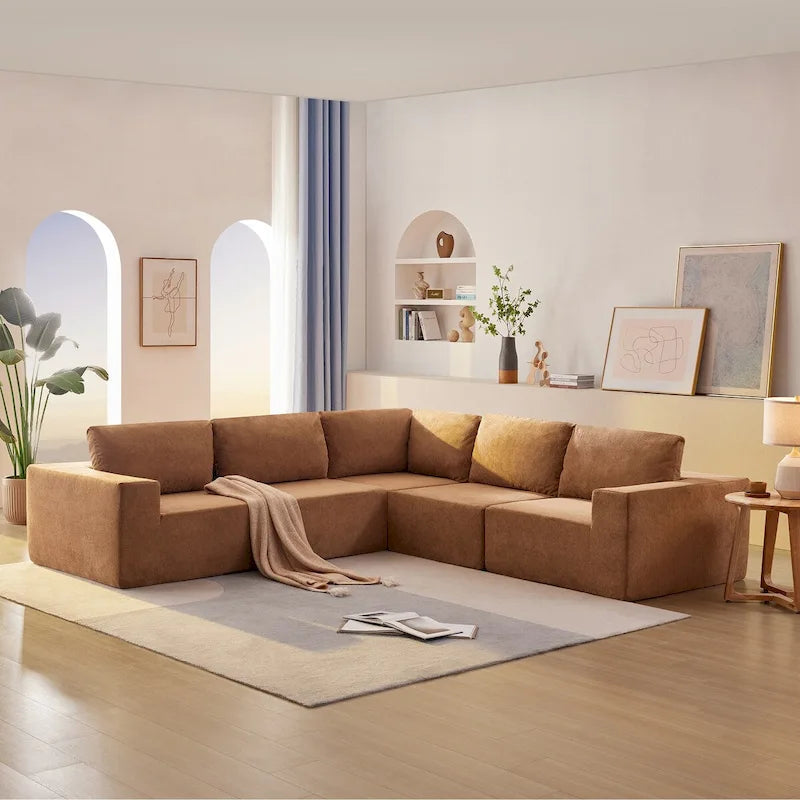 Divano Sezionale Modulare a L, Set Divano da Terra di Lusso, Mobili per Interni Imbottiti, Divano Letto Imbottito in Schiuma