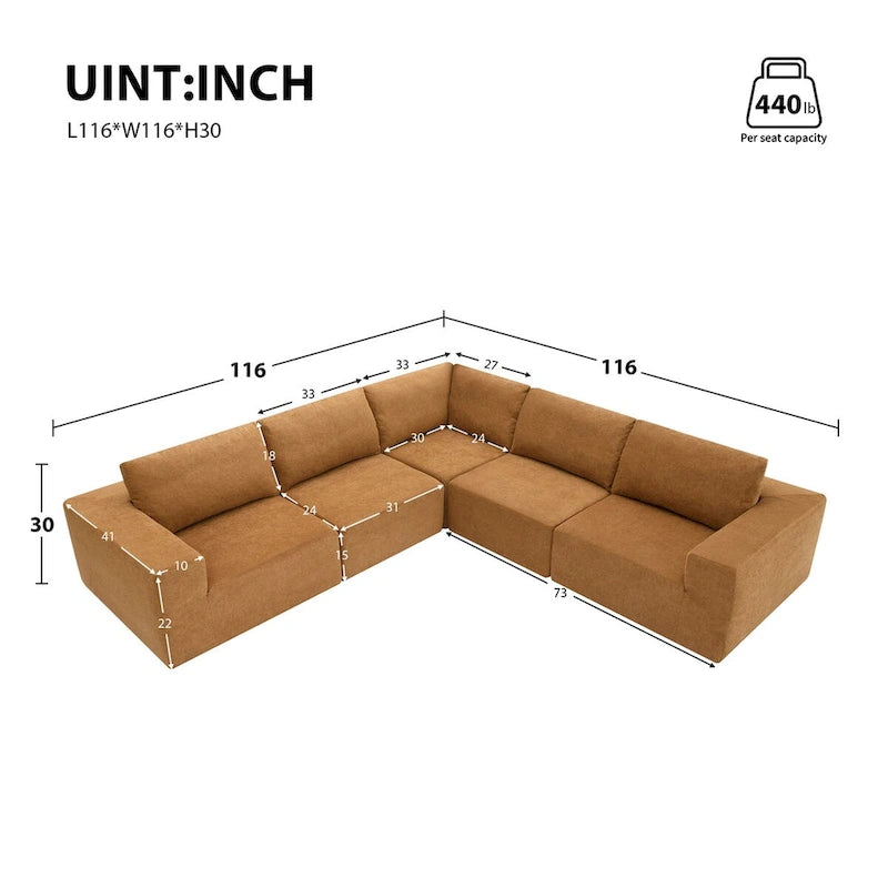 Divano Sezionale Modulare a L, Set Divano da Terra di Lusso, Mobili per Interni Imbottiti, Divano Letto Imbottito in Schiuma
