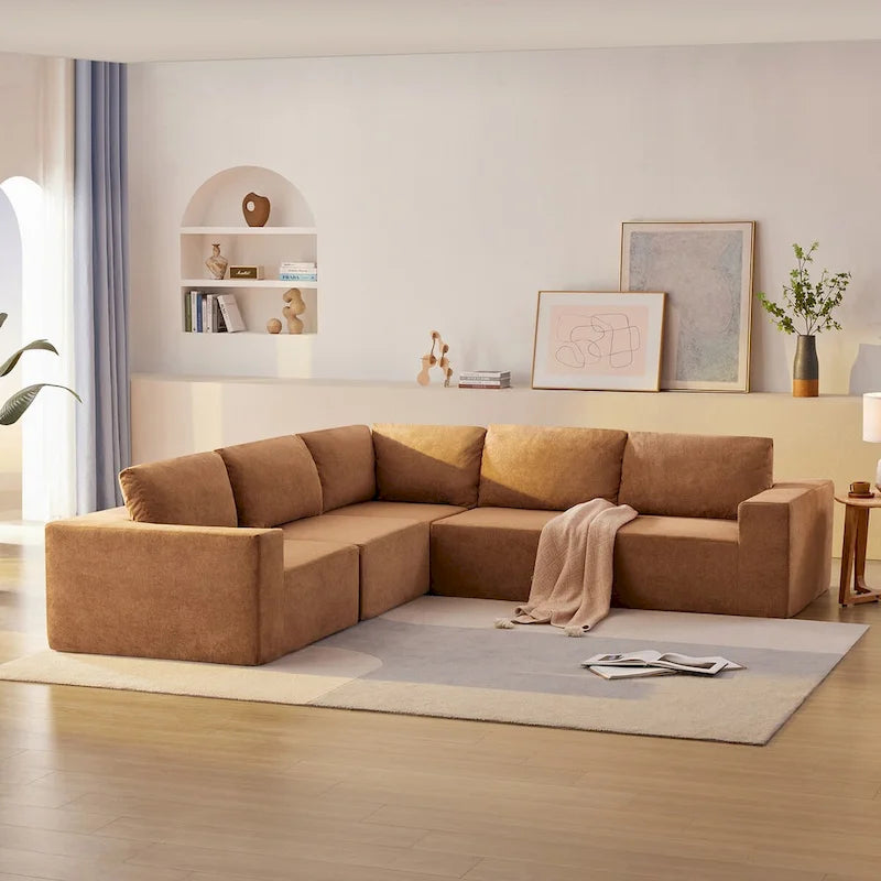 Divano Sezionale Modulare a L, Set Divano da Terra di Lusso, Mobili per Interni Imbottiti, Divano Letto Imbottito in Schiuma