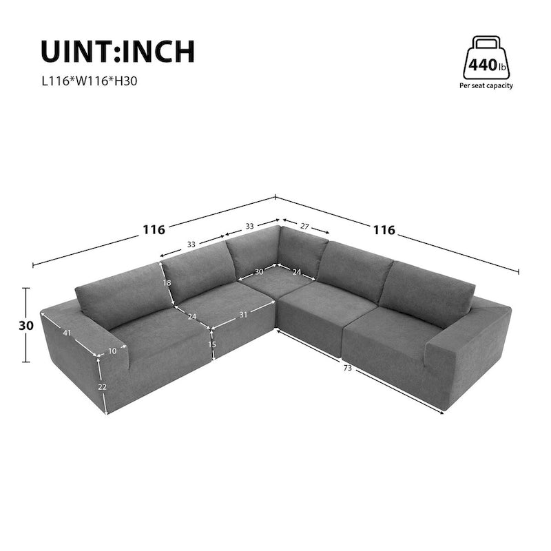 Divano Sezionale Modulare a L, Set Divano da Terra di Lusso, Mobili per Interni Imbottiti, Divano Letto Imbottito in Schiuma