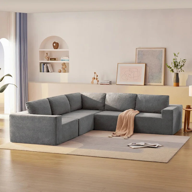 Divano Sezionale Modulare a L, Set Divano da Terra di Lusso, Mobili per Interni Imbottiti, Divano Letto Imbottito in Schiuma