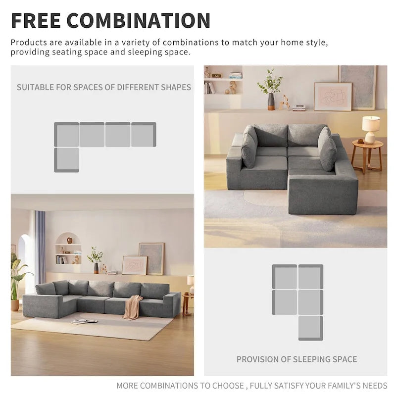 Divano Sezionale Modulare a L, Set Divano da Terra di Lusso, Mobili per Interni Imbottiti, Divano Letto Imbottito in Schiuma