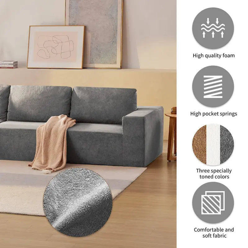Divano Sezionale Modulare a L, Set Divano da Terra di Lusso, Mobili per Interni Imbottiti, Divano Letto Imbottito in Schiuma