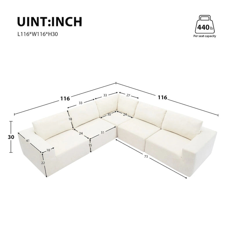 Divano Sezionale Modulare a L, Set Divano da Terra di Lusso, Mobili per Interni Imbottiti, Divano Letto Imbottito in Schiuma