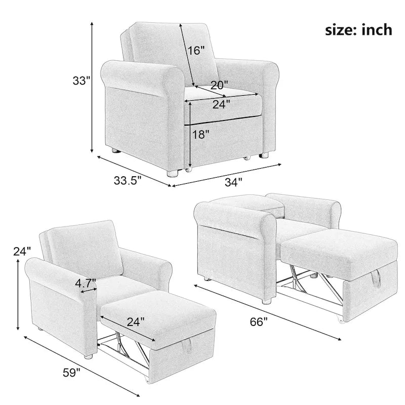 Poltrona letto convertibile 3-in-1
