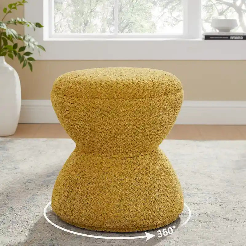 VANOMi Djembe Ottomano Rivestito in Tessuto Bouclé con Base Girevole, Pouf, Sgabello Girevole per Toeletta per Soggiorno, Cabina Armadio