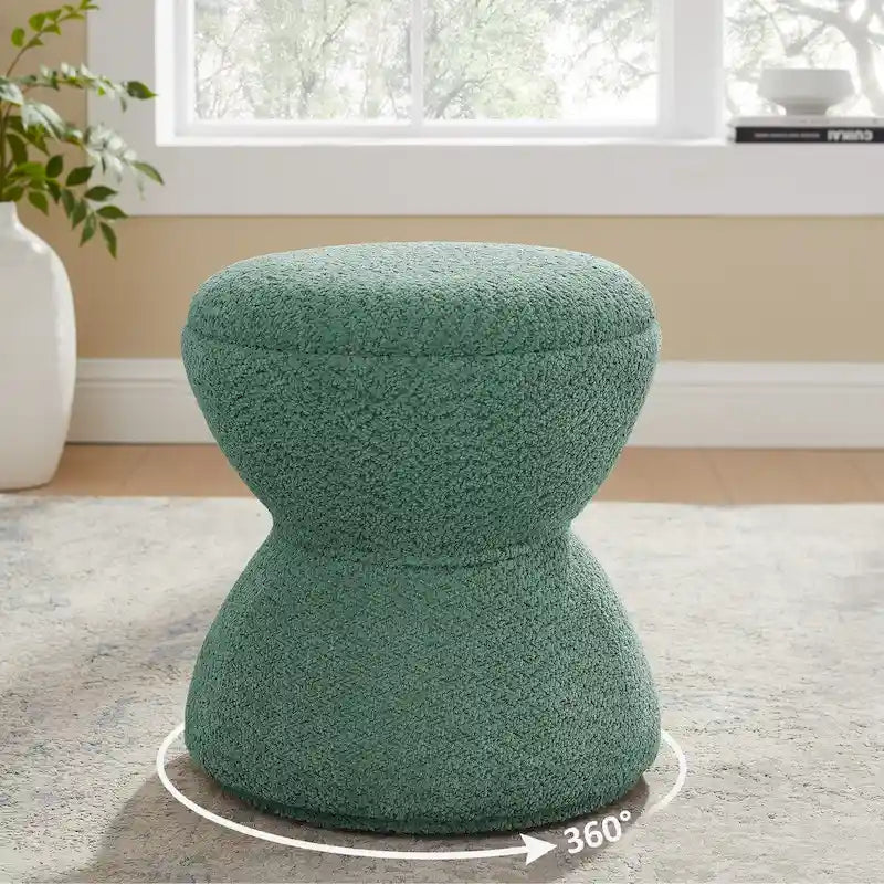 VANOMi Djembe Ottomano Rivestito in Tessuto Bouclé con Base Girevole, Pouf, Sgabello Girevole per Toeletta per Soggiorno, Cabina Armadio