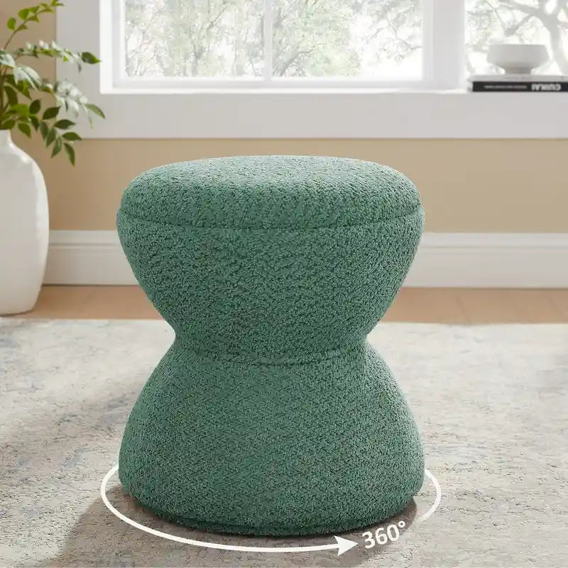 VANOMi Djembe Ottomano Rivestito in Tessuto Bouclé con Base Girevole, Pouf, Sgabello Girevole per Toeletta per Soggiorno, Cabina Armadio