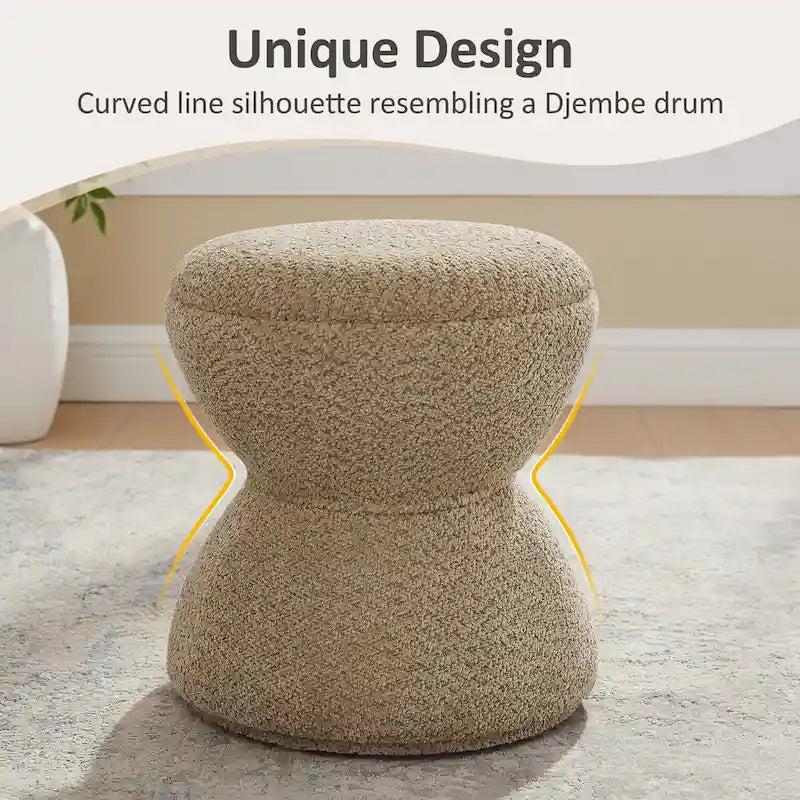 VANOMi Djembe Ottomano Rivestito in Tessuto Bouclé con Base Girevole, Pouf, Sgabello Girevole per Toeletta per Soggiorno, Cabina Armadio
