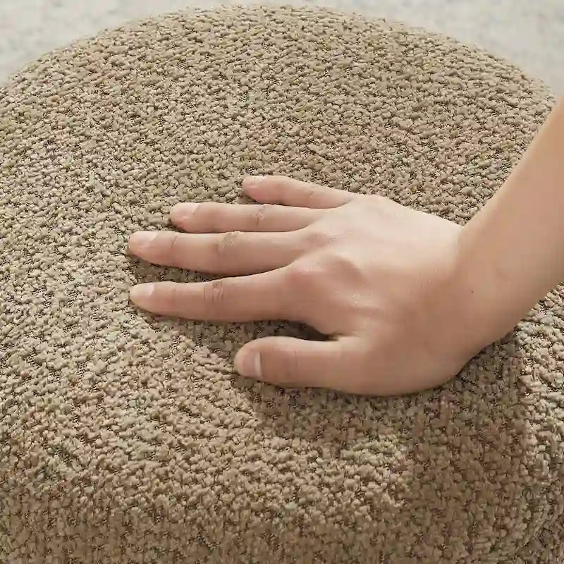 VANOMi Djembe Ottomano Rivestito in Tessuto Bouclé con Base Girevole, Pouf, Sgabello Girevole per Toeletta per Soggiorno, Cabina Armadio