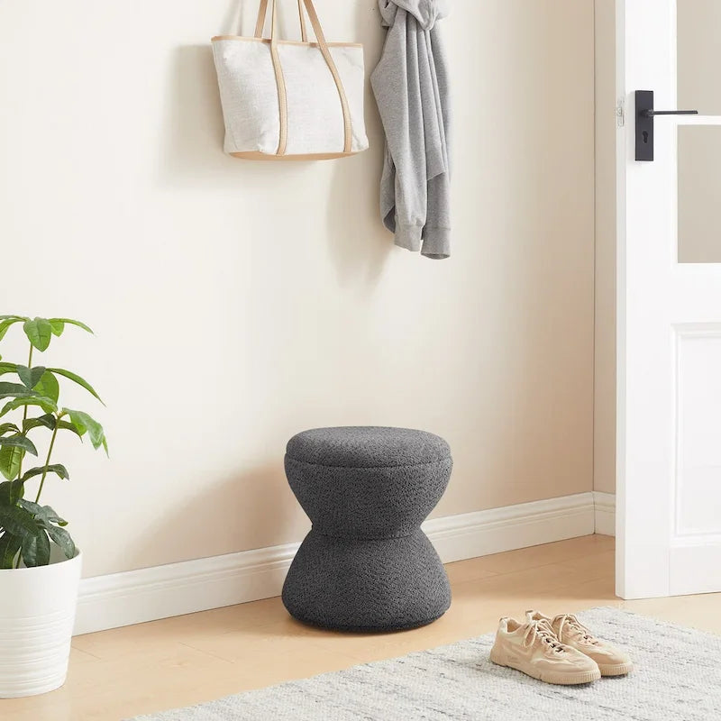 VANOMi Djembe Ottomano Rivestito in Tessuto Bouclé con Base Girevole, Pouf, Sgabello Girevole per Toeletta per Soggiorno, Cabina Armadio