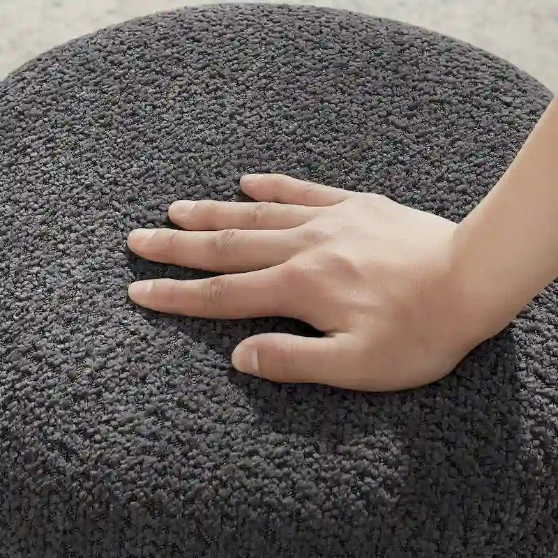 VANOMi Djembe Ottomano Rivestito in Tessuto Bouclé con Base Girevole, Pouf, Sgabello Girevole per Toeletta per Soggiorno, Cabina Armadio
